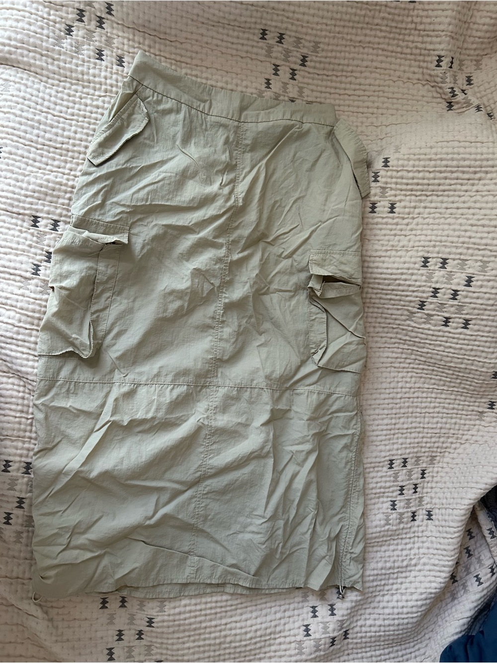 Midi Utility Skirt in Cargo-Colored (Tan/cream) Parachute Texture Skirt